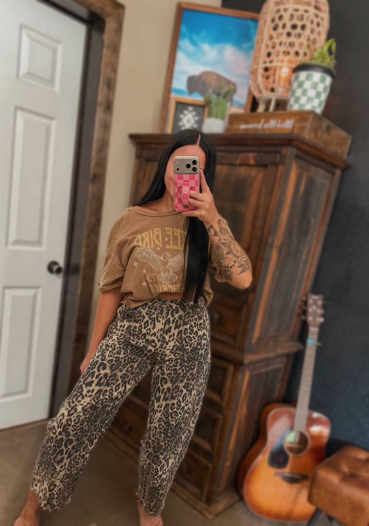 Dark Leopard Barrel Jeans