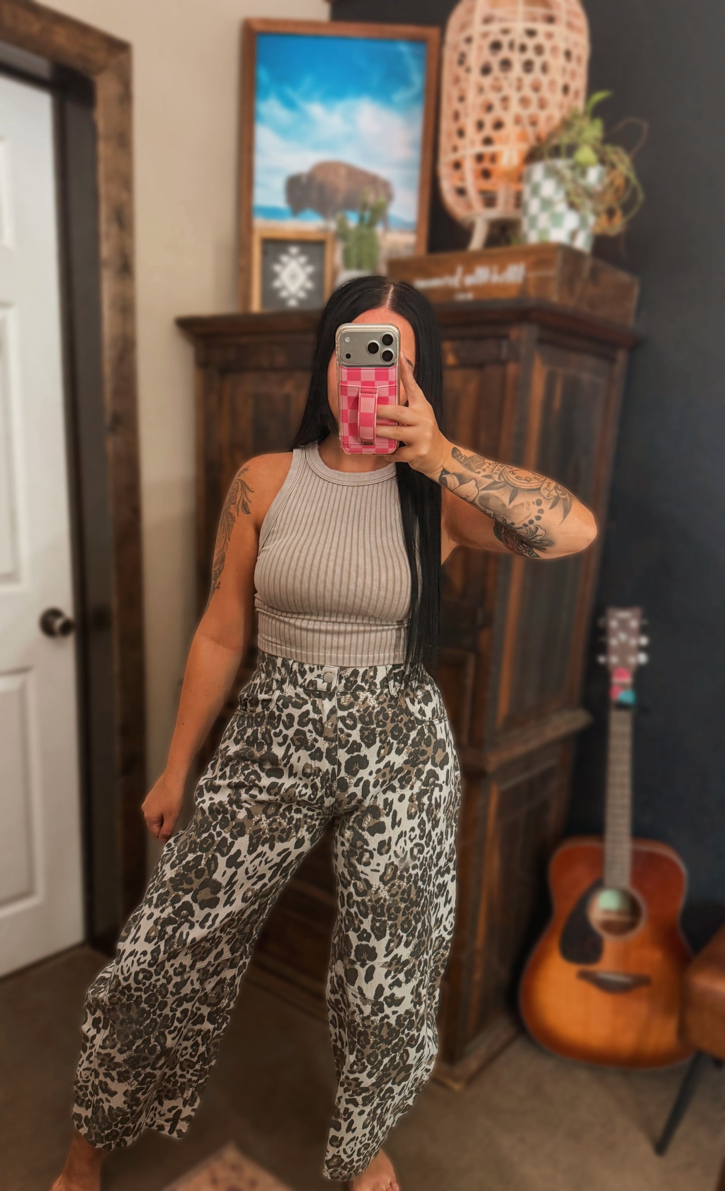 Light Leopard Barrel Jeans