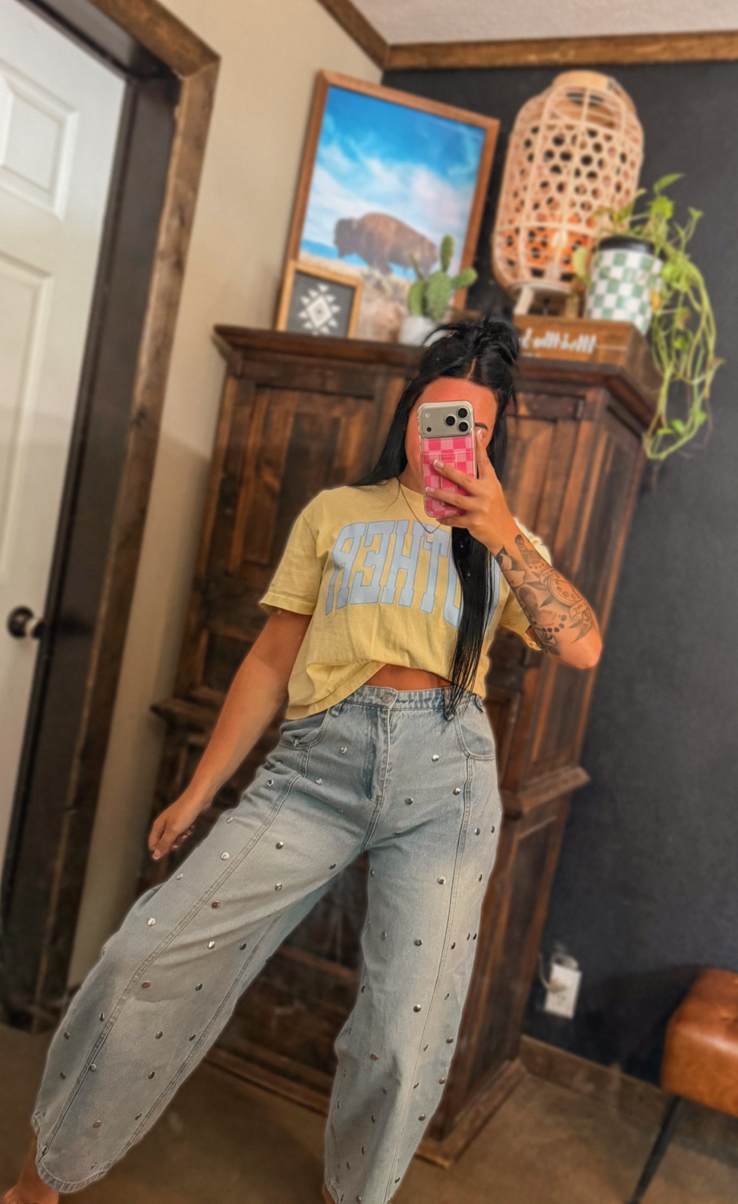Studded Barrel Denim Jeans