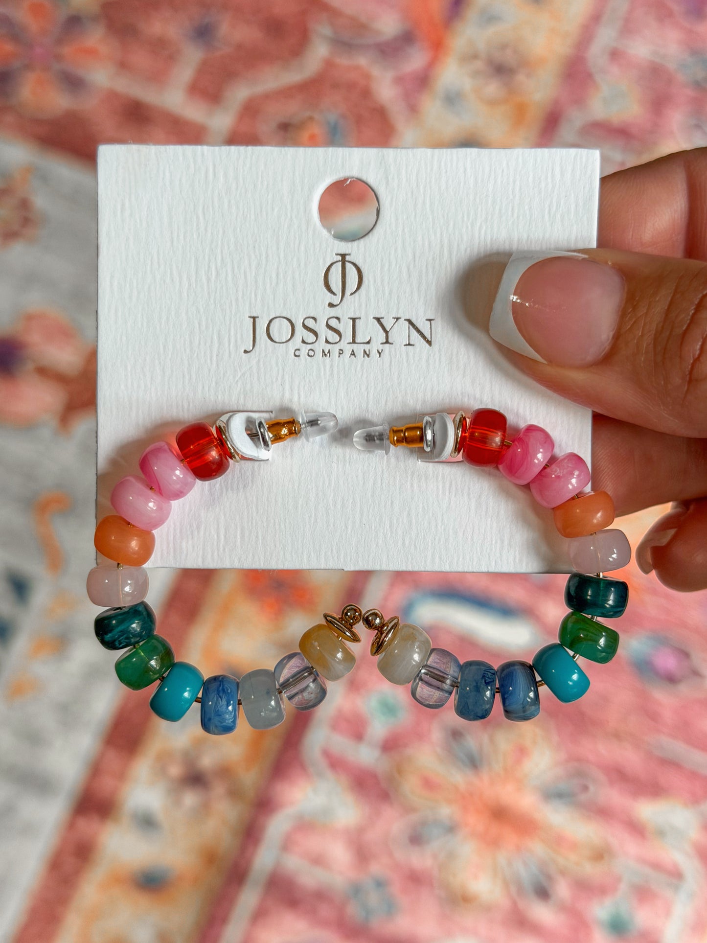 Rainbow Beaded Hoop Earrings